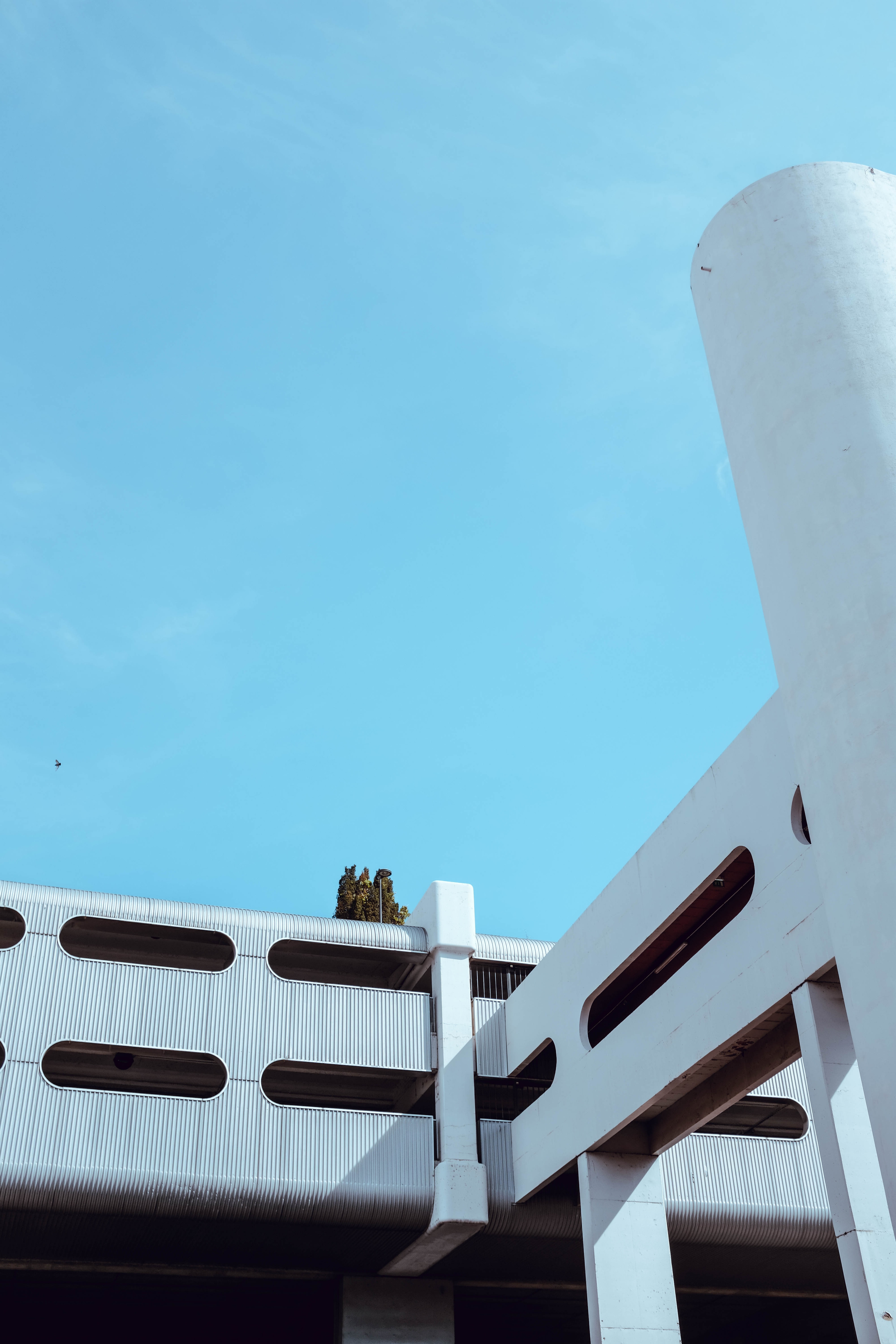 Brutalist concrete structure and sky